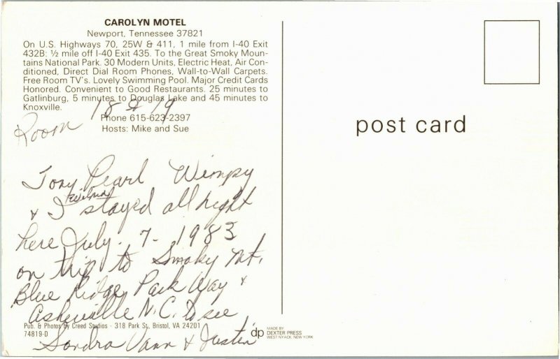 View of Carolyn Motel, Newport TN Multi View Vintage Postcard C69