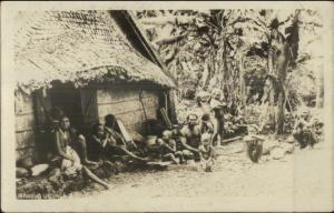 Tropical Area Marouo or Maroug Village Natives Thatch Home Real Photo Postcard