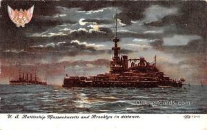US Battleship Massachusetts and Brooklyn in Distance Military Battleship 1908 