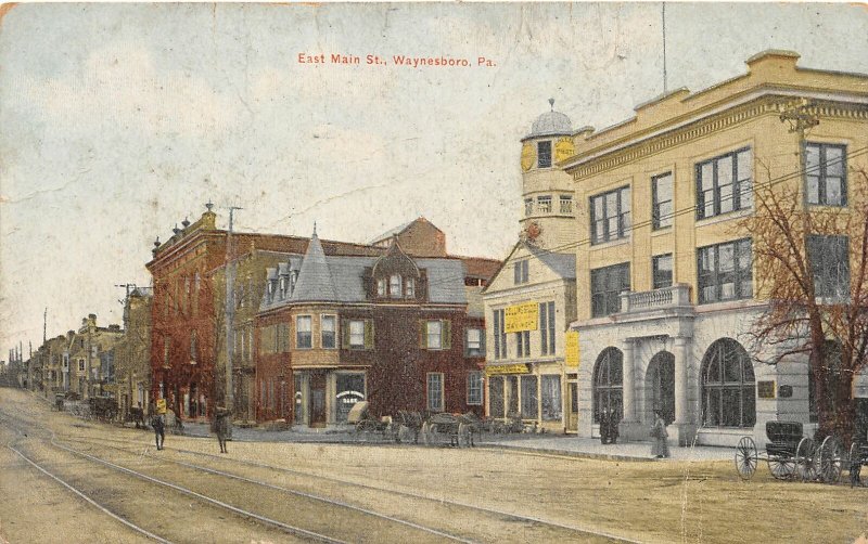 H90/ Waynesboro Pennsylvania Postcard c1910 East Main Street Stores  86