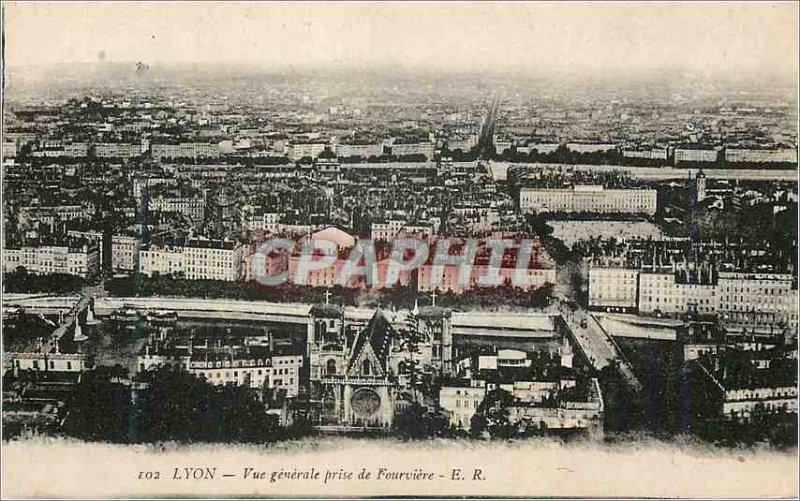 Postcard Old Lyon Vue Generale taking Fourviere