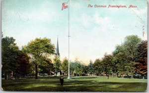 Framingham Massachusetts MA, The Common, Public Park, Flagpole, Vintage Postcard