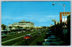 Hollywood Boulevard Hollywood Florida 1950s Chrome Postcard PU 1962 Classic Cars