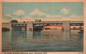 Vintage Postcard 1957 Bridge Spanning Cheboygan River Michigan MI Structure