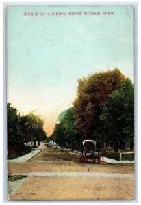 c1910 Horse Carriage Church Street Looking North Putnam Connecticut CT Postcard 