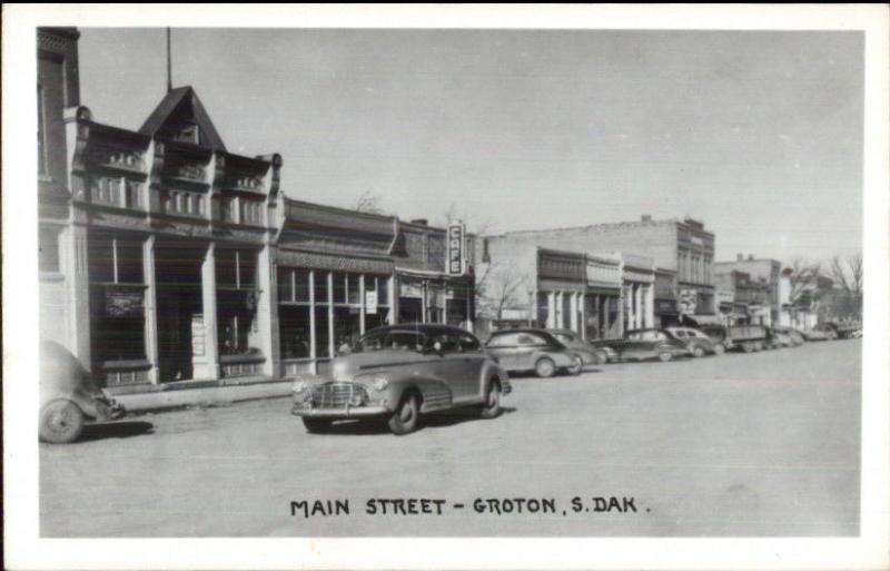 Groton SD Main St. Old Cars Real Photo Postcard