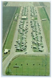 c1950's San Juan Gardens Aerial View Vehicles Park San Juan Texas TX Postcard