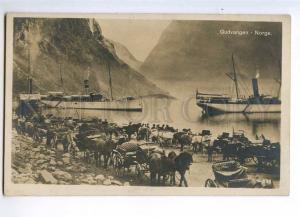 235414 NORWAY GUDVANGEN ships carriages Vintage photo postcard