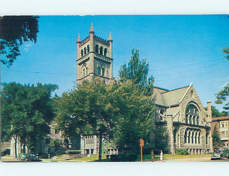 Unused 1950's OLD CARS & CHURCH SCENE Rockford Illinois IL p3160