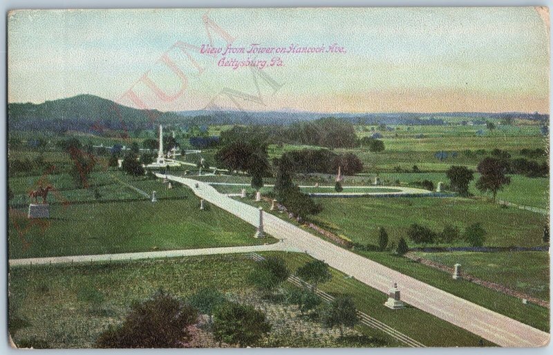 c1910s Gettysburg, PA View Tower Hancock Ave Civil War Statue Cemetery A189