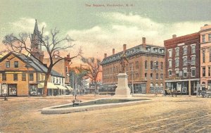 Rochester NH The Square Horses Trolley Tracks Storefronts Postcard