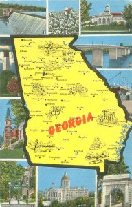 Georgia Map Multi-View Postcard Chrome Unused