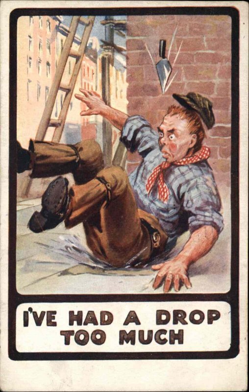 Bamforth Drunk Bricklayer Stone Mason Drinking Alcohol Comic c1910 Postcard