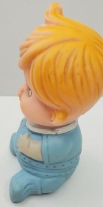 1960s Blonde Baby Boy Blue Pjs Cowlick Squeaky Rubber Toy Korea Belly