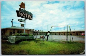 Vtg McLean Texas TX West Wind Motel Swing Set Playground 1950s View Postcard