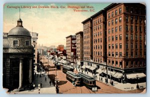 Vancouver BC Canada Postcard Carnegie Library Dawson Block Corner Main c1910