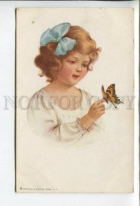 433949 Cute Girl w/ BUTTERFLY by GUTMANN Vintage postcard R&N #152