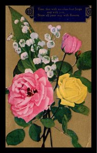 1909 Roses Floral Poetic Time that with noiseless foot keeps steps. Postcard 5-5