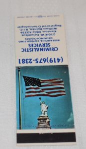 Criminalistic Services Kenton Ohio Advertising Flag 20 Strike Matchbook Cover