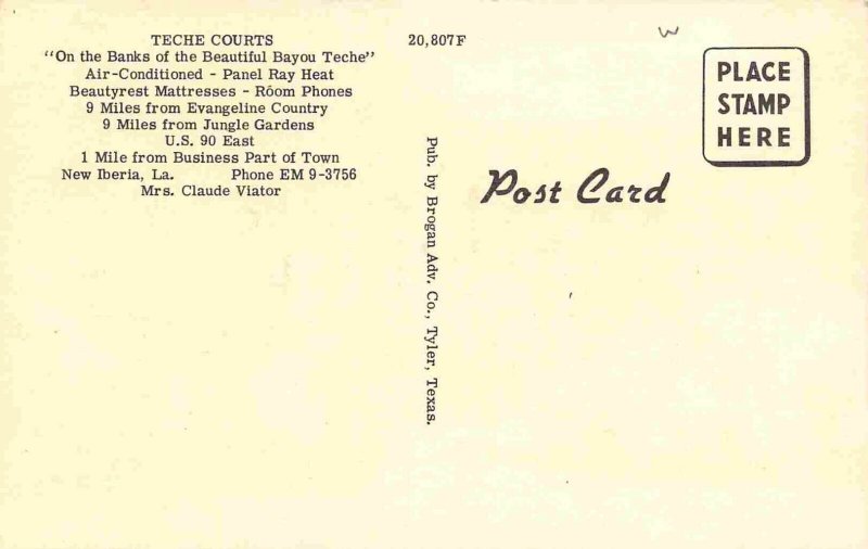 Teche Courts Motel US 90 East New Iberia Louisiana linen postcard