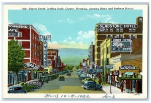 c1940 Center Street  South Casper Wyoming Hotels Business District WY Postcard