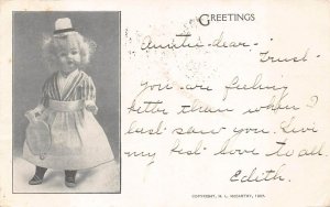 GREETINGS NURSE DOLL WALTHAM MASSACHUSETTS POSTCARD 1909