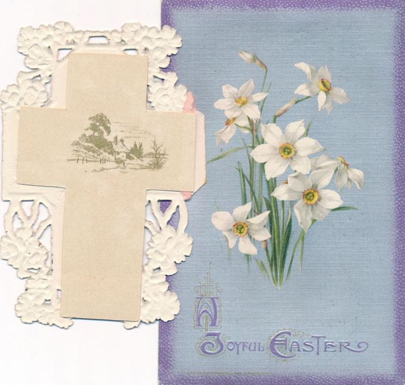 Joyful Easter Greetings - Card on Card - Rural Scene and Lilies - DB
