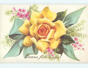 Pre-Linen foreign GREAT LARGE OVERHEAD VIEW OF YELLOW ROSE FLOWER HL7547