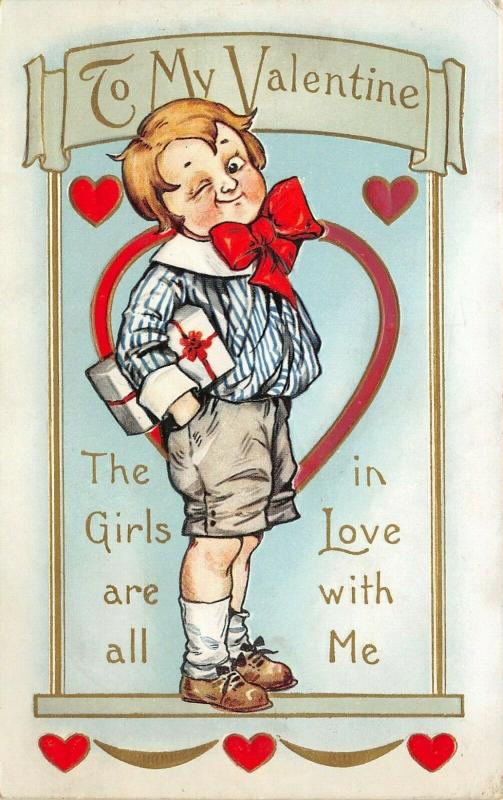 Valentine~Cocky Boy Winks~Girls Are All in Love With Me~Emboss~Whitney Made 