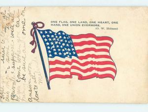 Pre-Linen patriotic HOLMES QUOTE WITH USA AMERICAN FLAG HJ2832