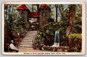 Dayton Ohio~Entrance To Grotto & Falls @ Soldiers Home~Vintage Linen Postcard