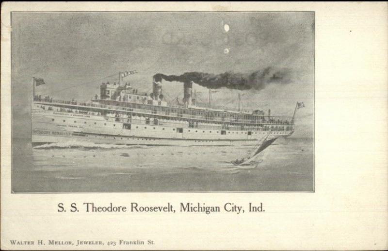 Michigan City IN Steamship SS Theodore Roosevelt c1905 Postcard