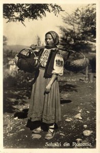 romania, Young Woman in Costumes (1939) RPPC Postcard