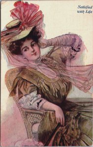 Satisfied With Life Art Nouveau Women Vintage Postcard C055