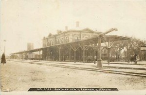 Depot, Kansas, Lawrence, RPPC, Santa Fe Railroad Station, J Bowers Photo No 6072