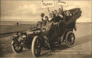 1909 HOLLAND PC Christmas Dutch Children in Early Motor Car