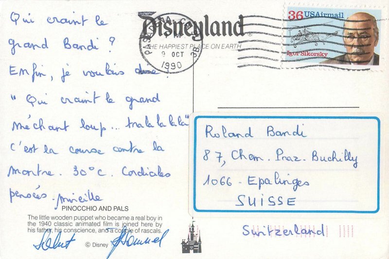 Disneyland Pinocchio and Pals Post card