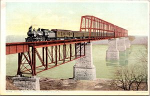 Postcard Santa Fe Railroad Train Bridge over Missouri River at Sibley, Missouri