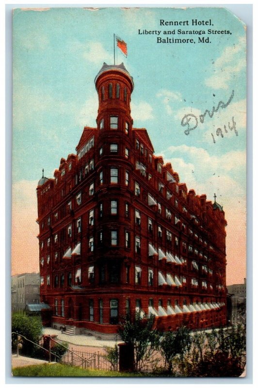 1914 Rennert Hotel Liberty and Saratoga Streets Baltimore Maryland MD Postcard 