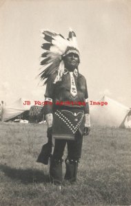 Native American Indian, RPPC, Wearing Costume & Head Dress, Photo