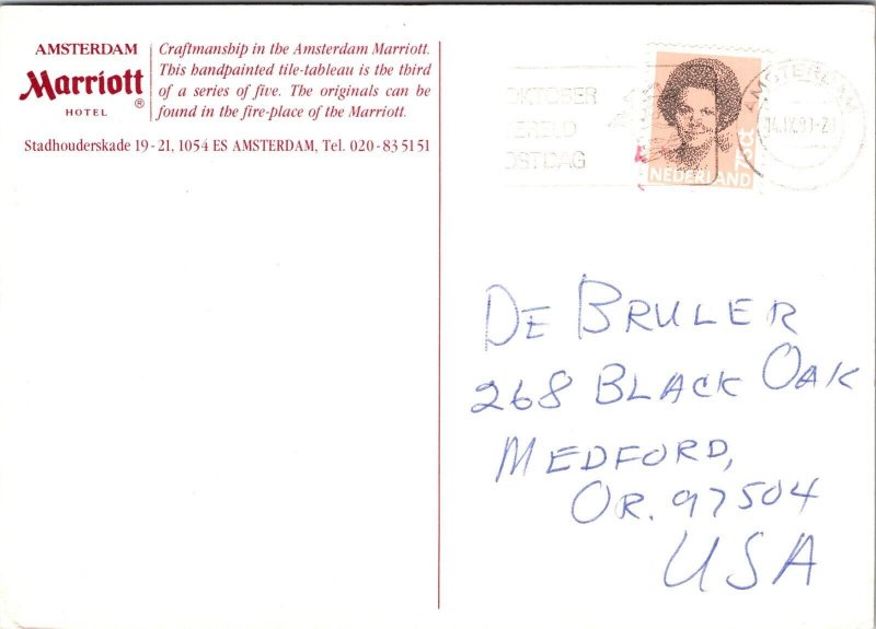 The Waag, fireplace tile tableau Marriott Amsterdam Postcard