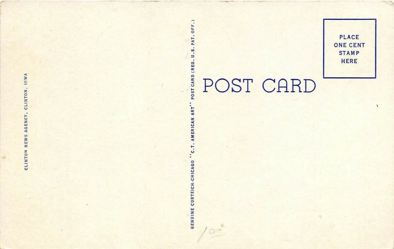 Clinton Iowa 1940s Postcard Carnegie Public Library