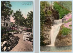 2 Postcards BUCK HILL FALLS, PA ~ Corner of THE INN & Lower Falls Handcolored