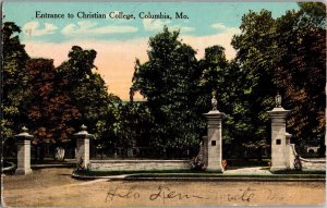 Entrance to Christian College, Columbia MO c1917 Vintage Postcard P76