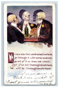 1900-10's Embossed Skeletons Smoking Drinking Gambling Postcard F150E