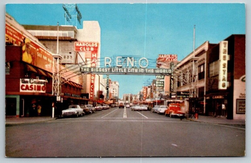 Reno, Nevada  Virginia Street - Colony Casino Harolds Club Postcard