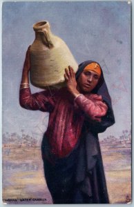 c1910s Woman Water Carrier Egyptian Gazette Oilette - Raphael Tuck Painting A200