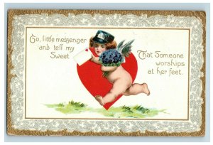 c.1910 Cupid Messenger Valentine Heart Raphael Tuck Vintage Postcard F51
