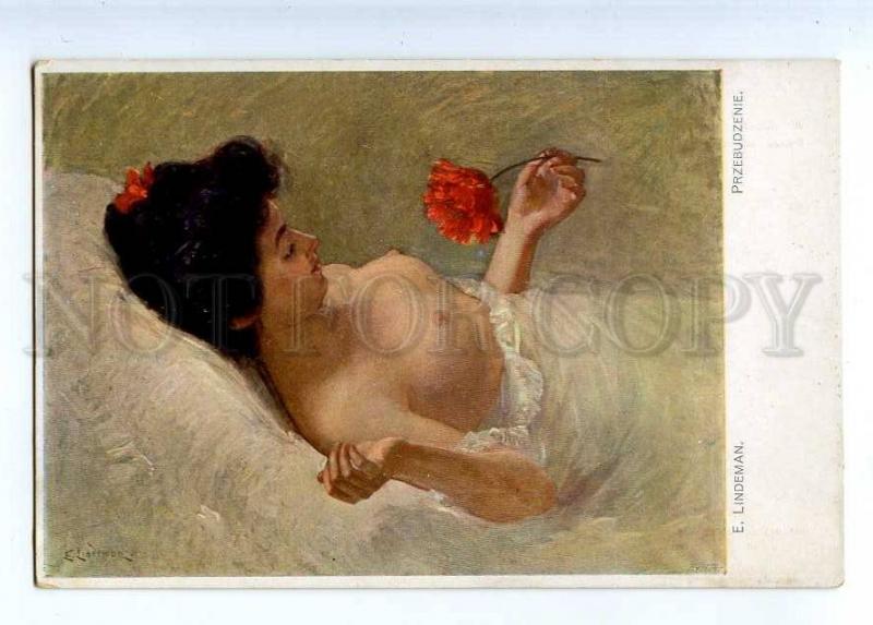 226741 Sleep NUDE Belle Lady w/ POPPY by LINDEMAN Vintage PC