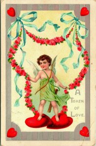 Vintage Valentines Day Postcard 1918 A Token Of Love - United Art Publishing